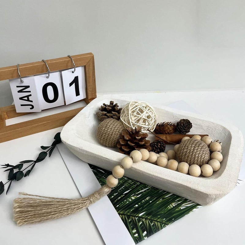 BEDAZE Wooden Dough Bowl Decor, Bread Bowl Home Decor, Handmade (10 * 6 * 2 inch white) - Image 2